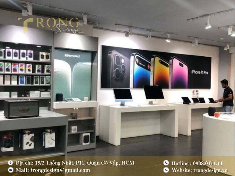 Cửa hàng ủy quyền với thiết kế hiện đại, tập trung vào trải nghiệm sản phẩm.