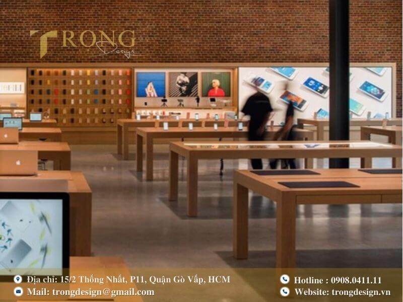 Cửa hàng phá cách với phong cách công nghiệp, tường gạch đỏ và bàn gỗ thô