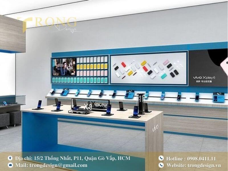 Thiết kế sạch sẽ, sử dụng màu xanh dương và gỗ sáng