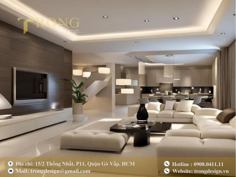 Phong cách hiện đại, tinh tế với không gian mở và tông màu trung tính.
