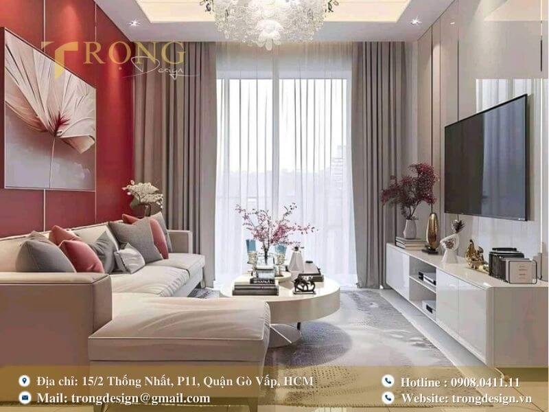 Hiện đại và cá tính với sự tương phản mạnh mẽ giữa trắng và đỏ.