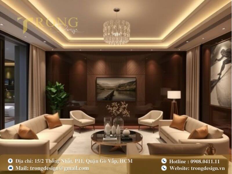 Ấm cúng và bề thế với nội thất tông màu gỗ tối.