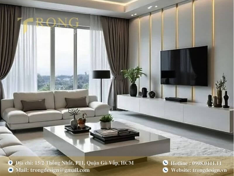 Sang trọng và tối giản với sự kết hợp hài hòa giữa trắng và vàng.