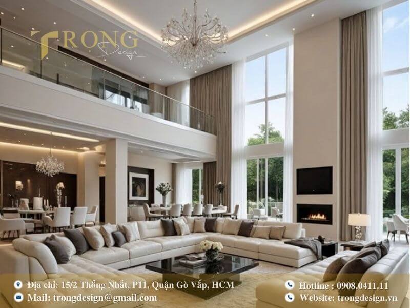 Thiết kế sang trọng, rộng lớn với đèn chùm pha lê và nội thất cao cấp.