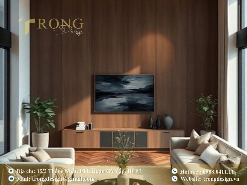 Phong cách tối giản đối xứng, lịch lãm với gam màu trầm ấm.
