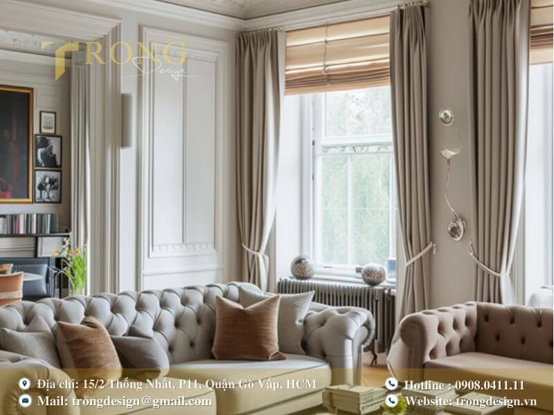 Nét cổ điển của sofa Chesterfield hòa quyện cùng sự tối giản của bàn trà hiện đại.