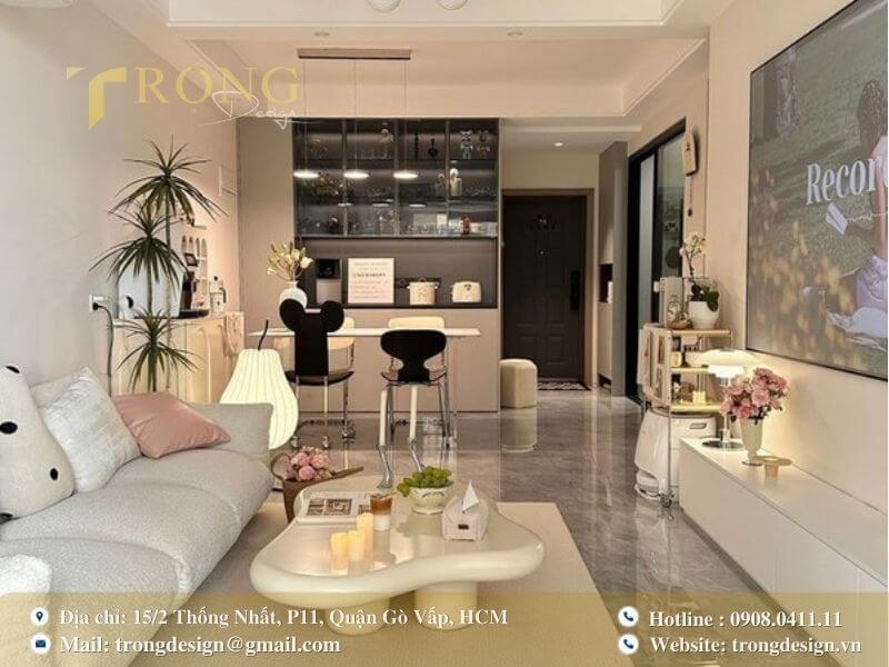 Không gian phòng khách ấm cúng và mềm mại với nội thất bo tròn.