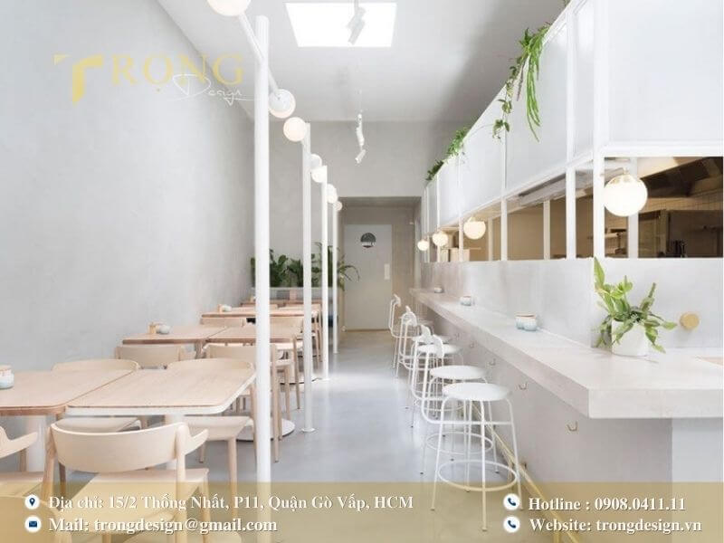 Thiết kế tối giản, hiện đại với tông màu trắng và be nhạt.