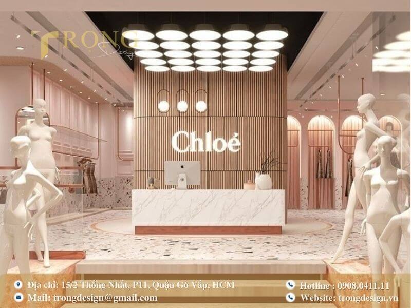 Thiết kế nổi bật, trẻ trung với sự kết hợp của gỗ, đá cẩm thạch và đèn trần độc đáo.