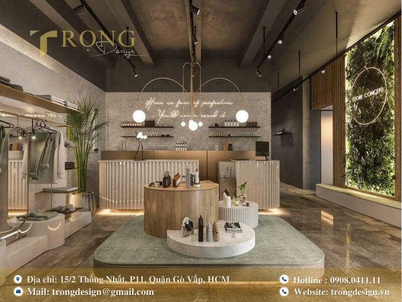 Thiết kế hiện đại pha trộn giữa công nghiệp và tự nhiên với tường cây xanh ấn tượng.